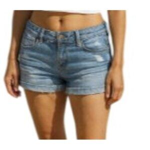 Indigo Rein `SIZE 7 Distressed Jean Shorts Frayed Hem Embroidered Pocket Details
